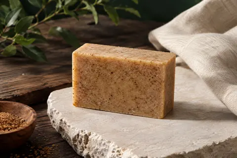 Savon solide exfoliant pour barbe au lait de chèvre avec de fines particules de noyaux d’abricot